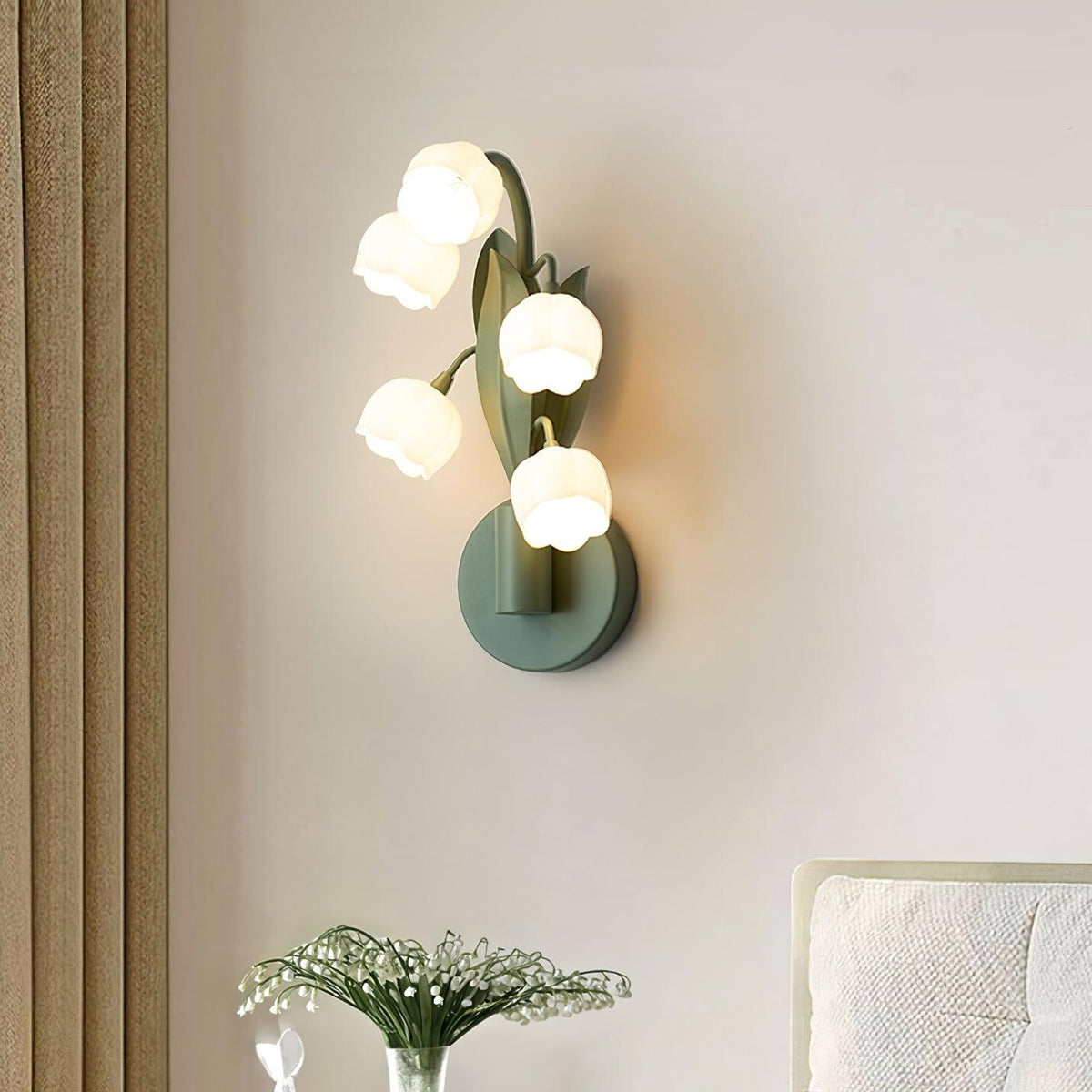 Botanical Wall Lamp Orchid Green Leaf Pattern Bedroom Hallway LED G4 Fitting Natural Ambient Lighting | Sansoti