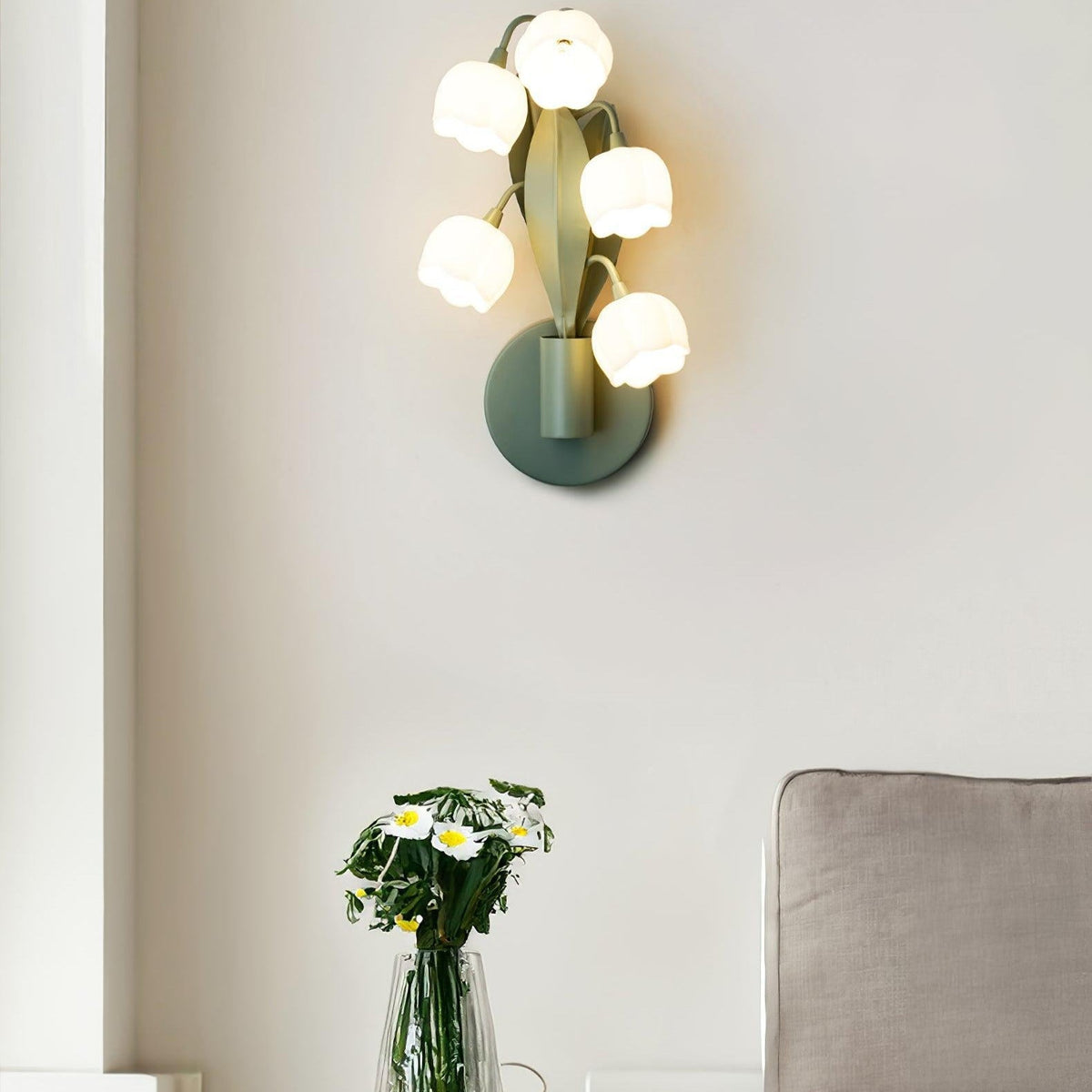 Botanical Wall Lamp Orchid Green Leaf Pattern Bedroom Hallway LED G4 Fitting Natural Ambient Lighting | Sansoti