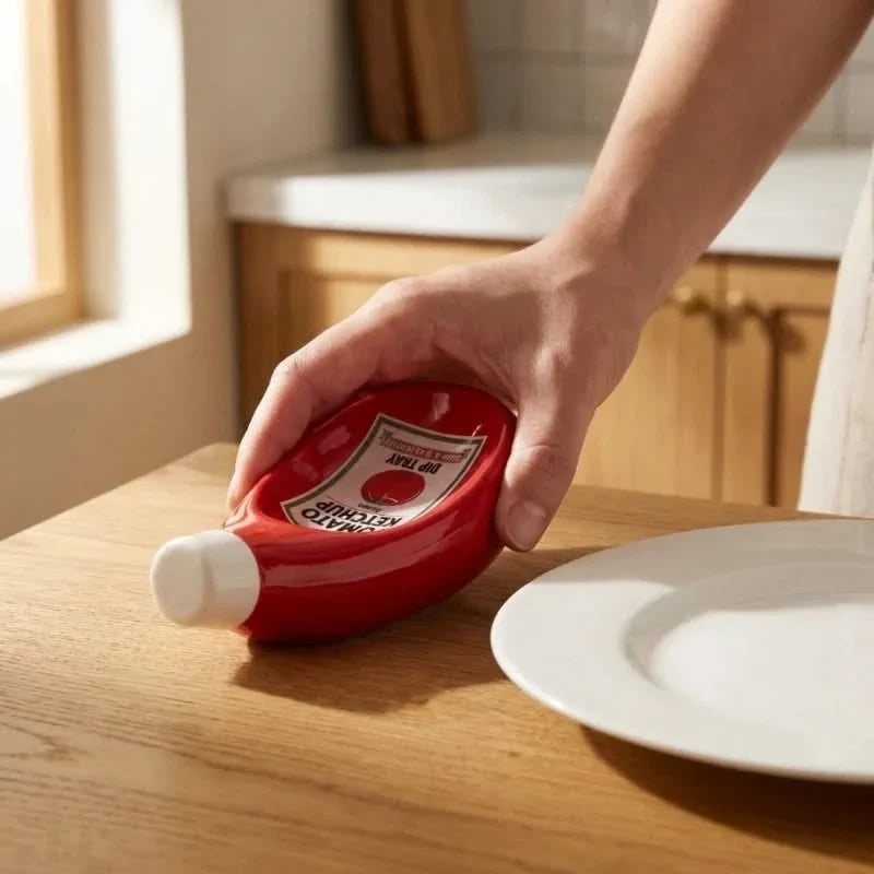 Keramische Dippschälchen in Soßenflaschenform für Ketchup, Senf, Mayo und Wasabi, Tafelgeschirr, Servierschalen, Tisch | Sansoti