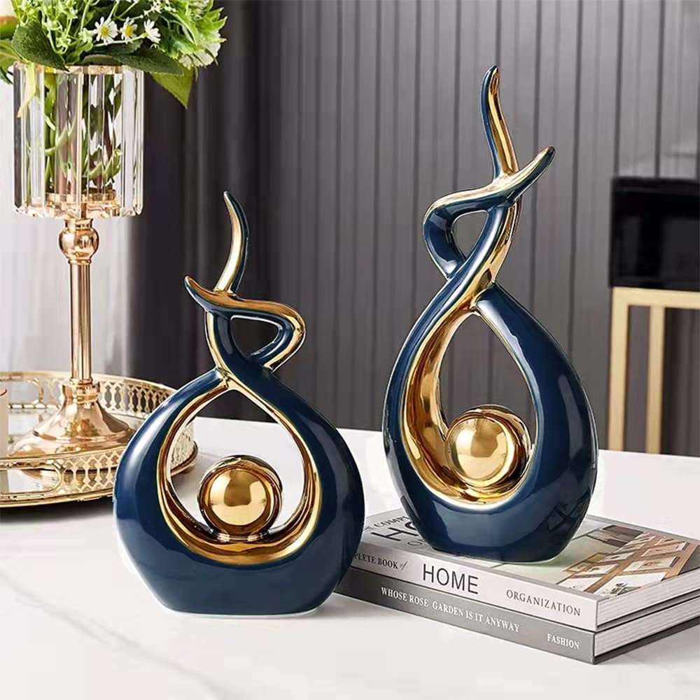 Decoratieve Sculptuur Keramiek Goud Groen Abstract 31cm Woonkamer Tafel Beeld Modern Kunstobject Interieur Decoratie | Sansoti