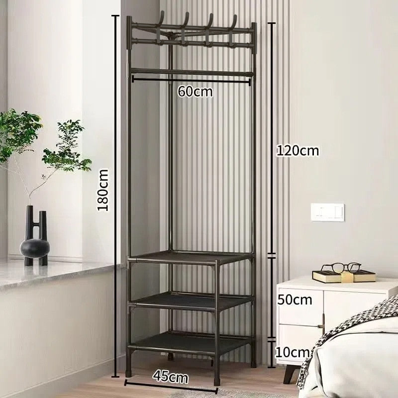 Penderie d’angle en métal 180cm, portant moderne au design contemporain pour l’entrée et la chambre, système de rangement, patère et portant mural | Sansoti