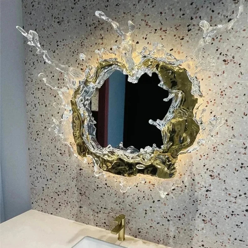 Wandlamp Spiegel met Golvend Watereffect Glas Goud Zilver LED Verlichting Badkamer Slaapkamer Gang Modern | Sansoti