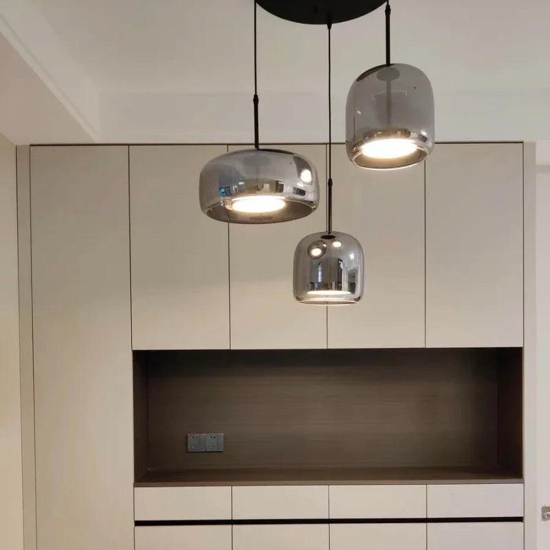 Scandinavische Glazen Hanglamp – Warm Sfeerlicht met Amber, Helder of Grijs Glas – Ø 15, 25 of 35 cm – Moderne Verlichting voor Keuken, Eetkamer en Woonkamer | Sansoti