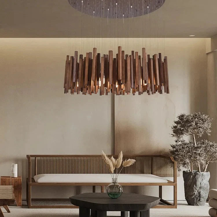 Retro Houten Kroonluchter Japans Design LED Verlichting voor Eetkamer Woonkamer Slaapkamer Hanglamp Sfeer | Sansoti