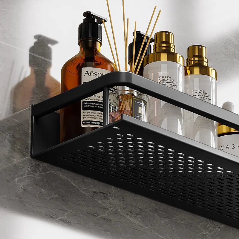 Wandplank Aluminium Douche Zwart Mat - Ventilerend Opbergrek Badkamer Doucheplank voor Shampoo Scheergerei | Sansoti