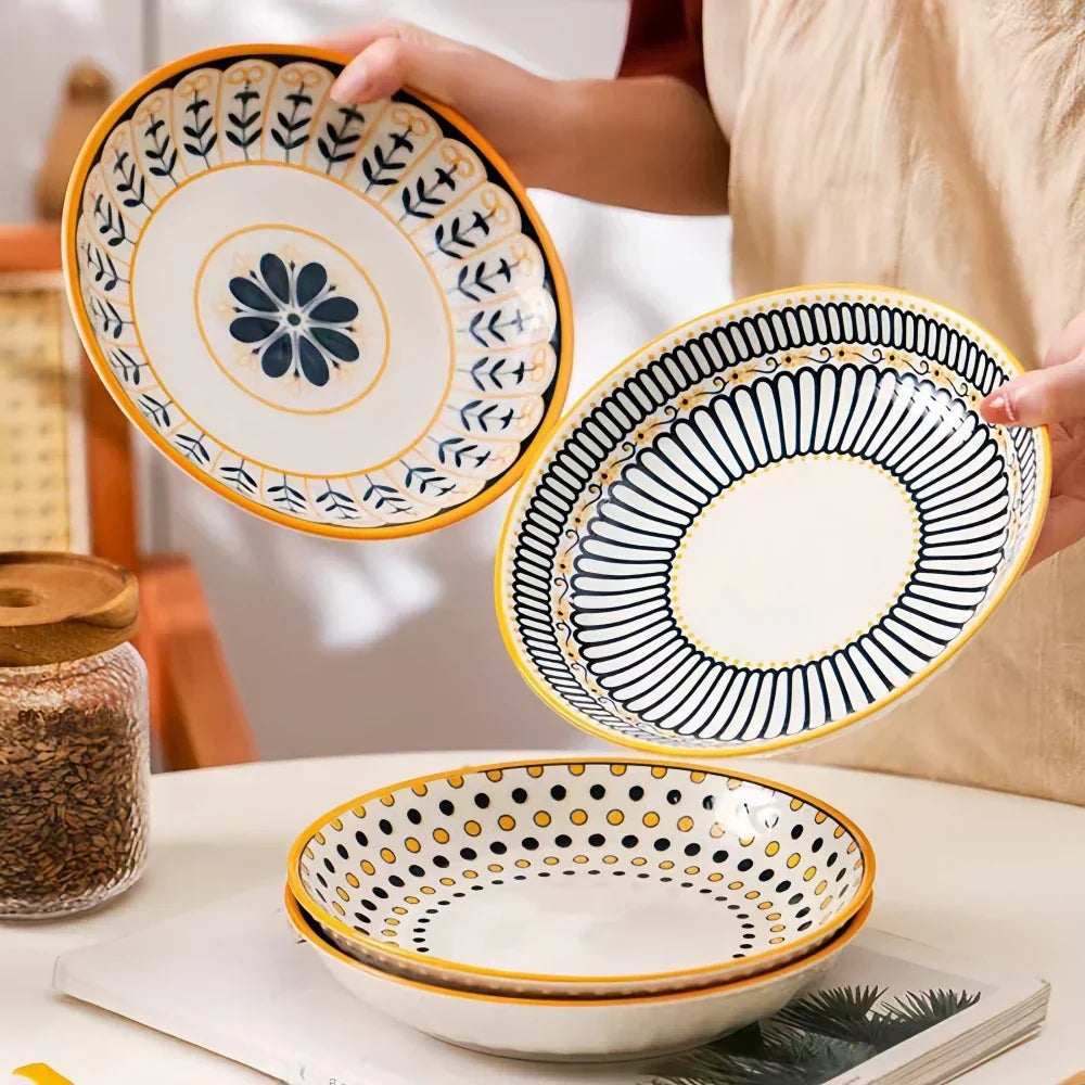 Teller-Set 4-teilig Porzellan Handbemalt Toskanisch Blau Gold 20cm | Restfield
