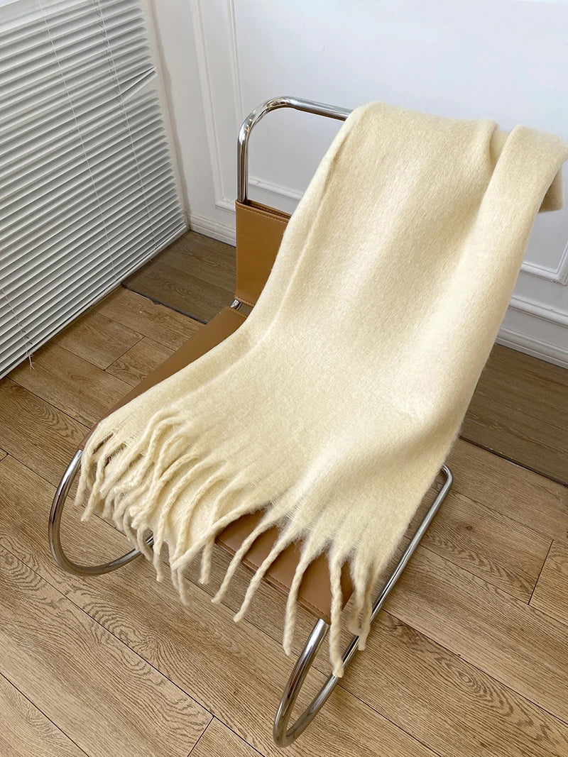 Pashmina-Winterschal mit Fransen 190x50cm Einfarbiges Kaschmir-Woll-Umhängetuch Warmer Strickschal Damen Herren
