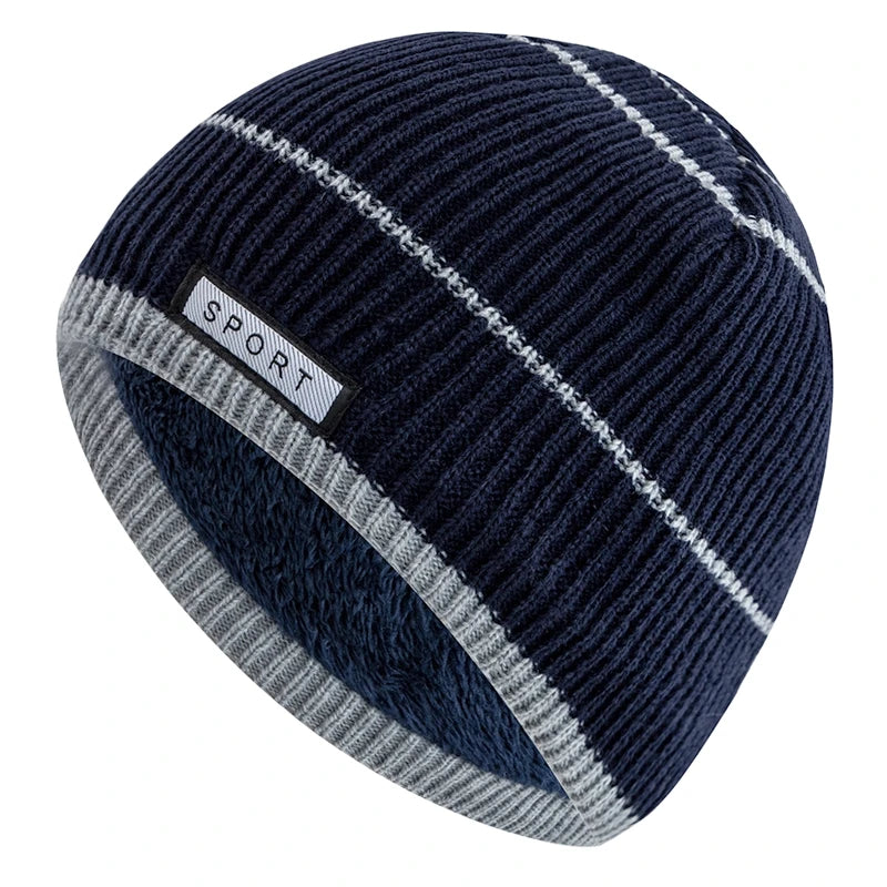 Knitted Unisex Winter Hat with Soft Lining, Striped Pattern, Warm and Comfortable for Women and Men, Outdoor | Sansoti