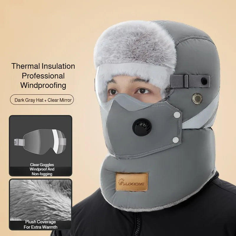 Thermische Wintermütze mit Windschutz und abnehmbarem Gesichtsmaske, unisex, zum Wandern und Skifahren im Winter | Sansoti
