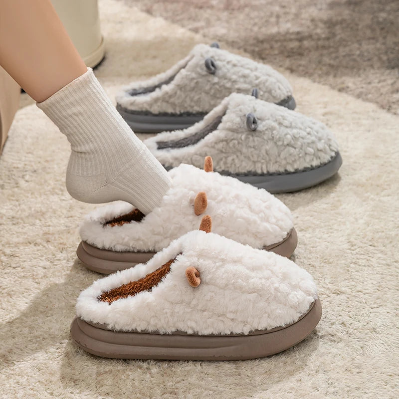 Plush Winter Slippers Closed Design Thickly Padded Non-Slip Warm Comfortable Indoor Women Men Unisex | Sansoti