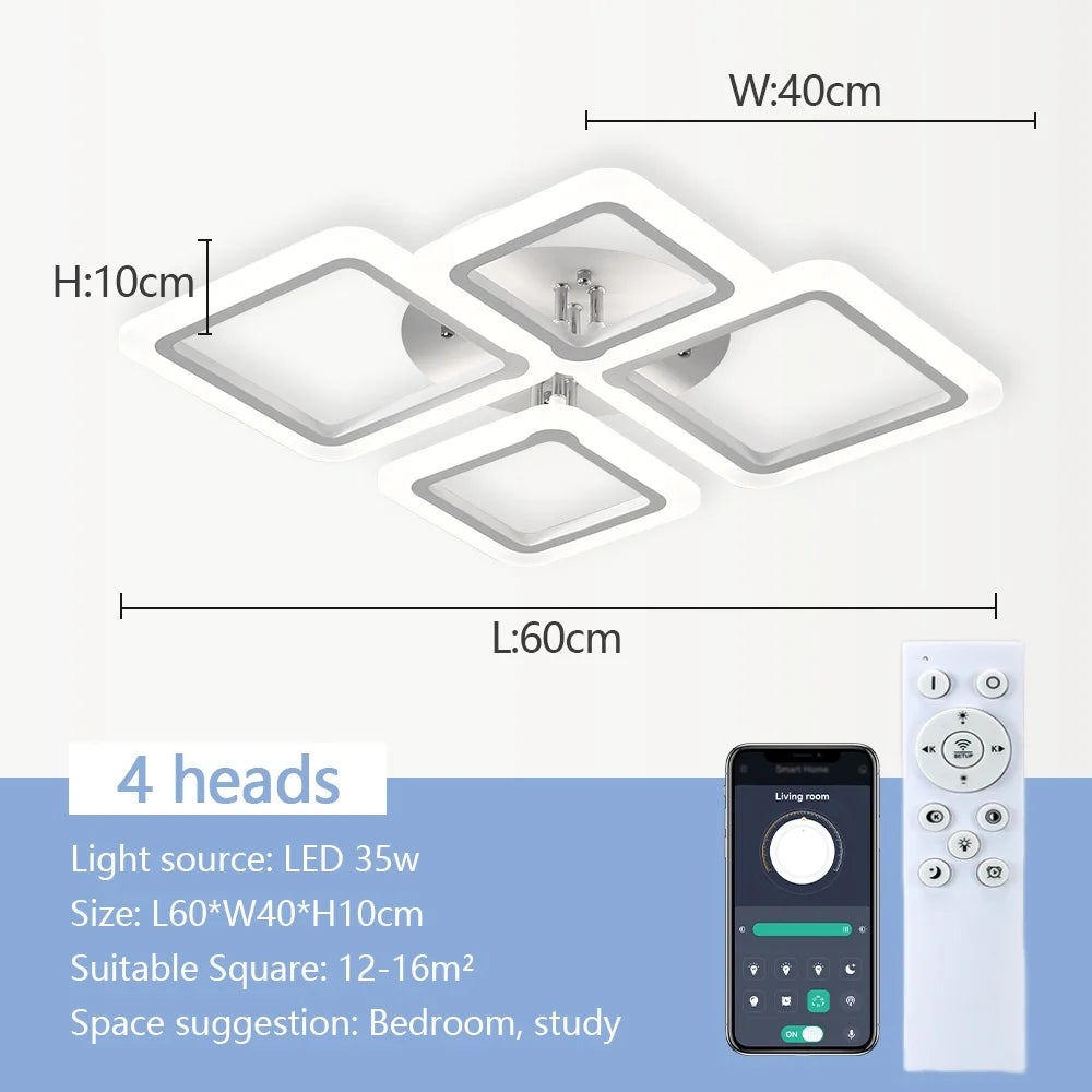 LED Plafondlamp Dimbaar Vierkant Acryl Wit Afstandsbediening Woonkamer Slaapkamer Modern 35W-160W Plafonnière Studeerkamer | Sansoti