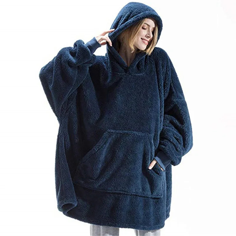 Draagbare Fleece Deken met Capuchon Dubbelzijdig Oversized Lounge Plaid Zachte Huisdeken voor Thuiscomfort | Sansoti