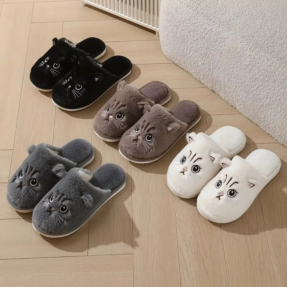 Women's House Slippers Cat Design Winter Warm Plush Non-Slip EVA Sole Comfortable Indoor Soft Cuddly | Sansoti