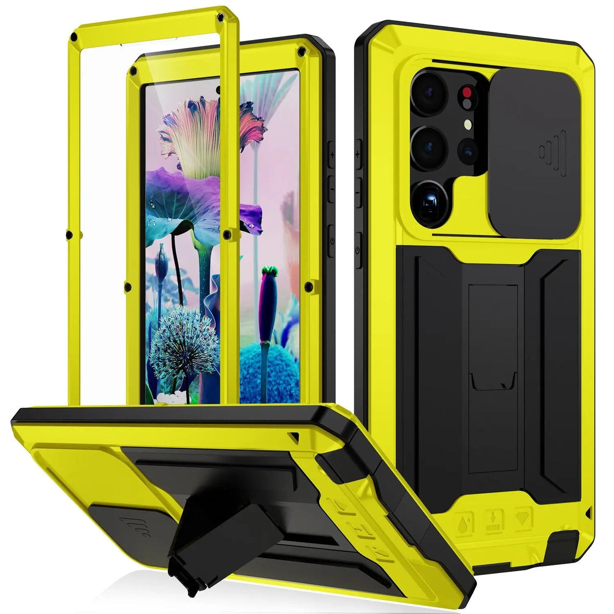 360° Aluminum TPU Shockproof Phone Case with Stand Kickstand Wireless Charging Protection | Sansoti