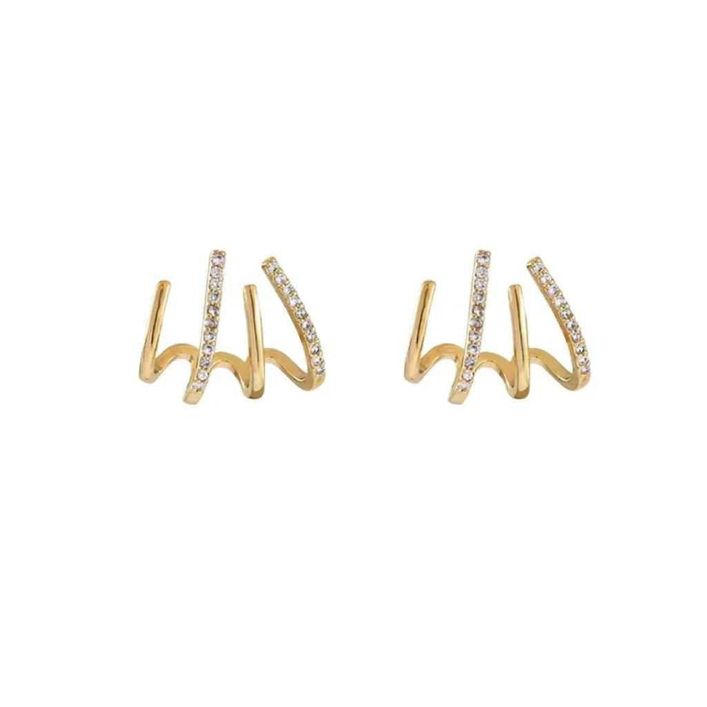 Elegant Earrings with Four Claw Design Gold Silver | Sansoti