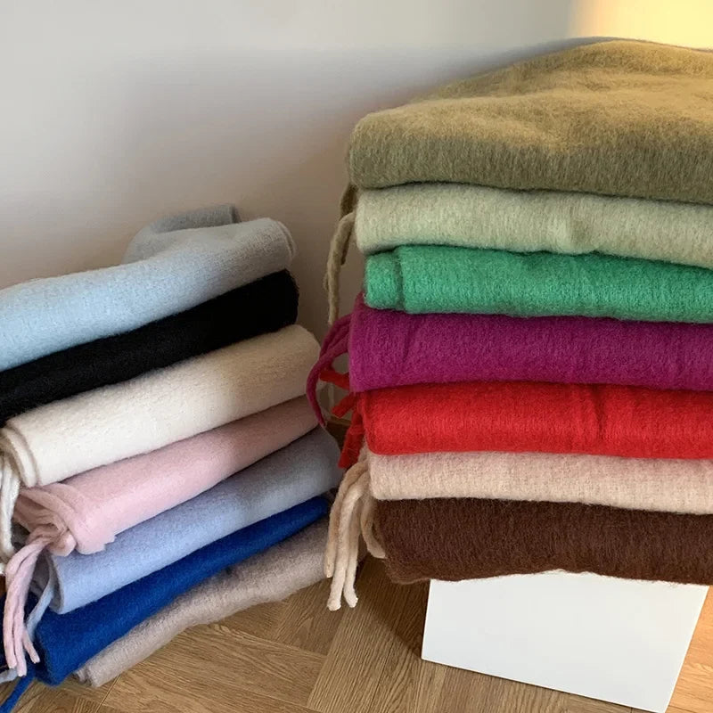 Écharpe en pashmina à franges 230x40cm - Écharpe d'hiver chaude au design uni Châle enveloppant long Accessoire de mode | Sansoti