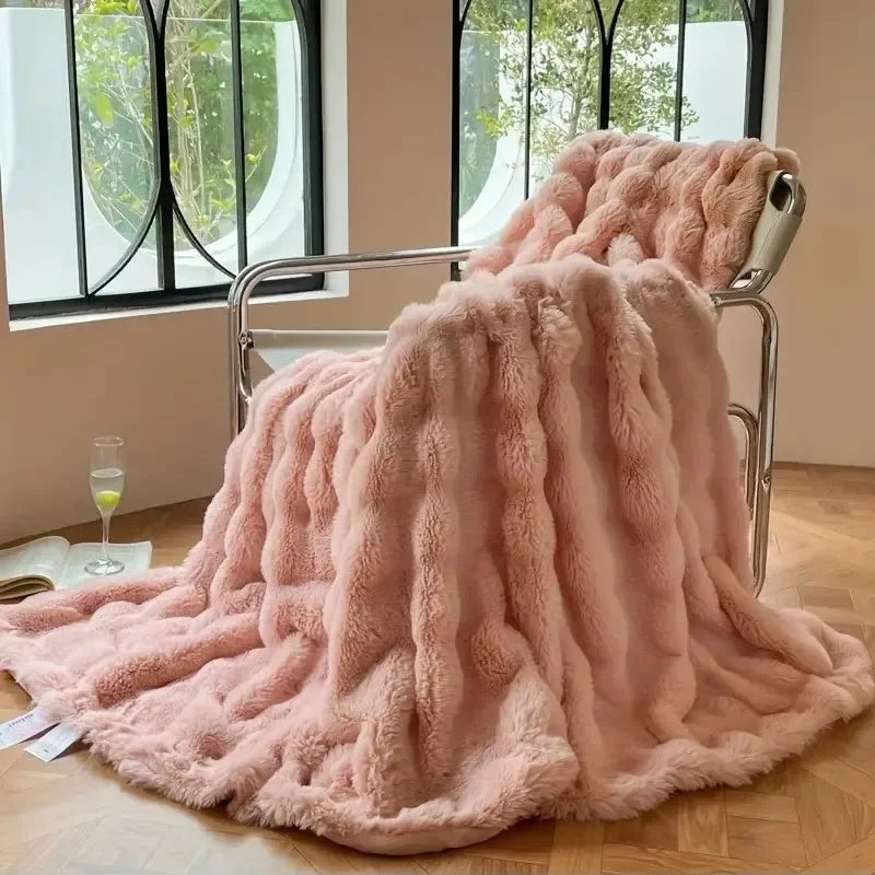 Double-Sided Faux Fur Throw 100% Polyester Winter Blanket Warm Soft Bed Sofa Decorative 4 Colors | Sansoti