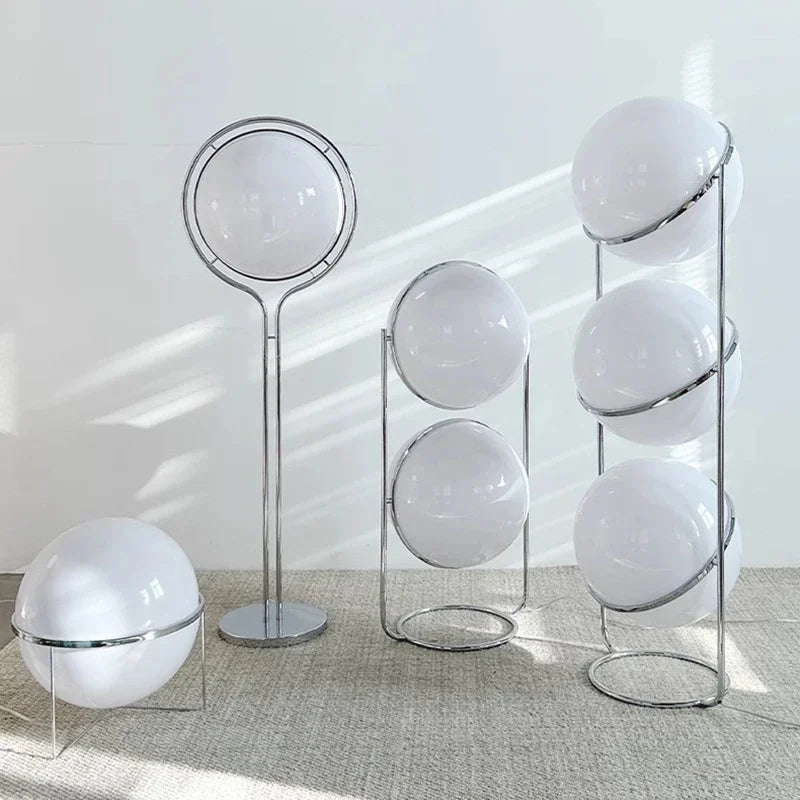 Vloerlamp Bol Wit Acryl Chroom Metaal Art Deco Design E27 LED | Sansoti