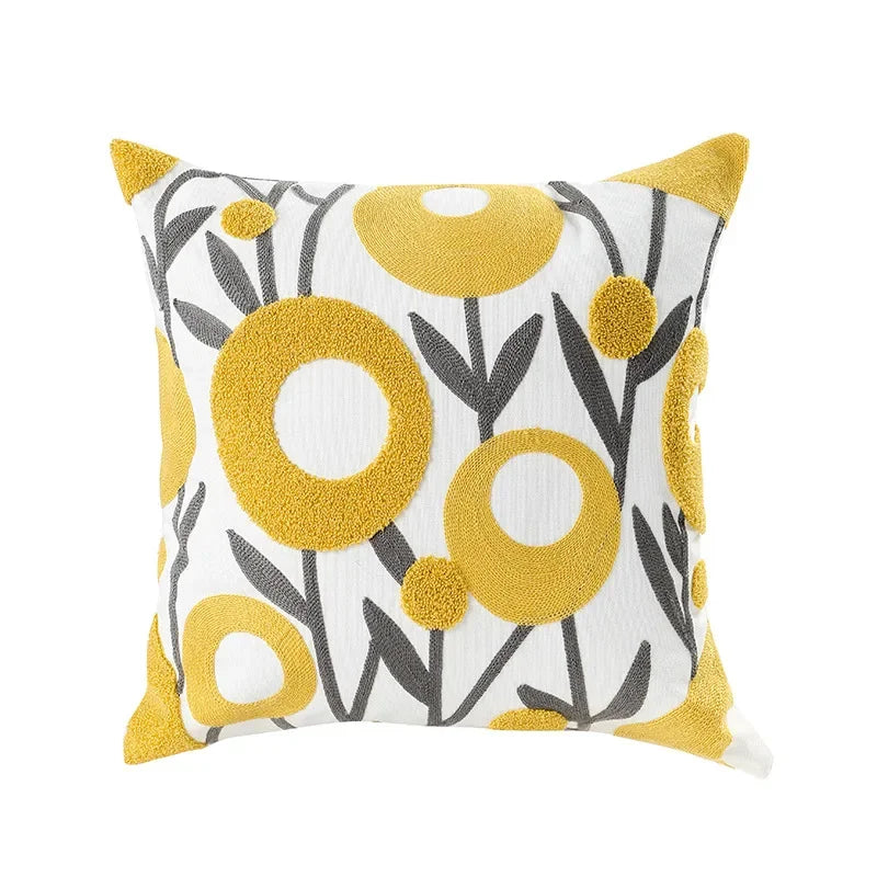 Kussenhoes 45x45cm Katoen Canvas Geborduurd Bloemen Wit Sierkussenhoes Bank Slaapkamer Landelijke Stijl Decoratief | Sansoti