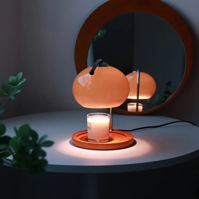 Glass Candle Lamp with Dimming Function, Table Lamp, Fragrance Diffuser, Retro Design, Ambient Lighting for Living Room and Bedroom | Sansoti