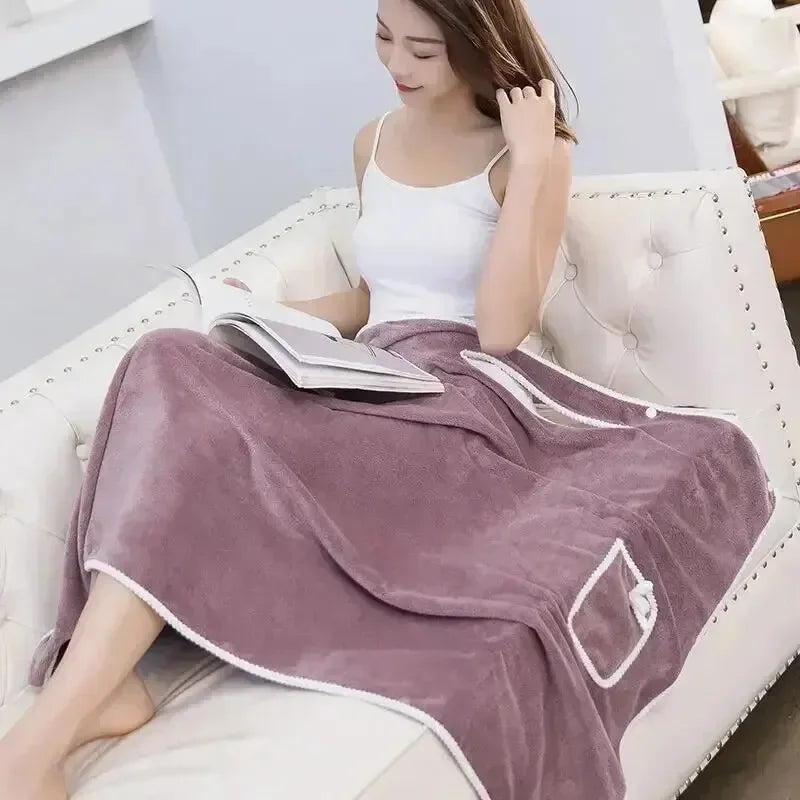 Tragbares Badetuch Damen 80x135cm schnell trocknender Bademantel aus Korallenfleece für Spa, Pool, Fitnessstudio, Sauna und Wellness | Sansoti