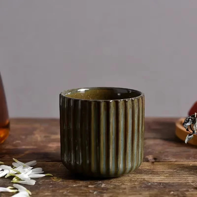 Tasse à thé Japandi en céramique rayée rétro style japonais mug à café tasse à saké tasse à thé en porcelaine mug à vin maison thé de l’après-midi | Restfield