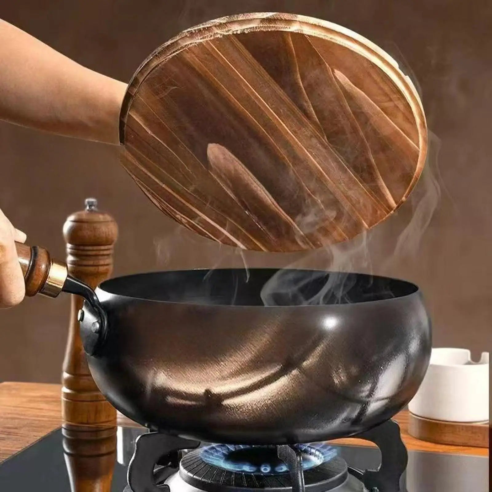 Tiefe Eisenwokpfanne mit Deckel 24cm 26cm 28cm 30cm Antihaft Induktion Gas Keramik Elektro Wok Pfanne Gusseisen Kochen | Restfield