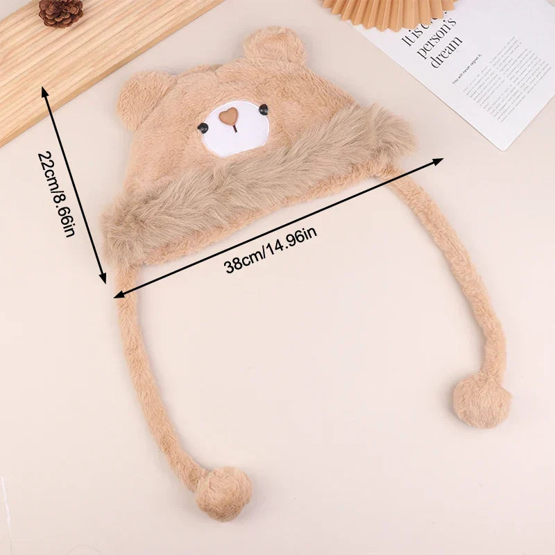 Plush Bear Hat with Ear Flaps Unisex Winter Hat Soft Knitted Fleece Lining Warm Headwear Outdoor | Sansoti