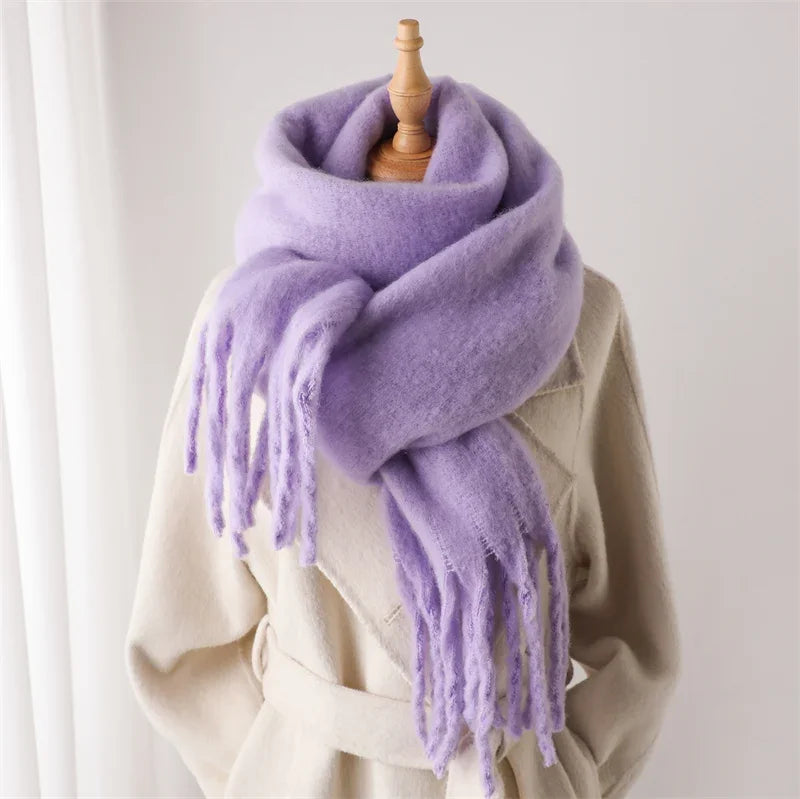 Women's Winter Scarf Viscose Polyester Oversized Wrap with Tassels Warm Cold Season Fashion Accessory | Sansoti
