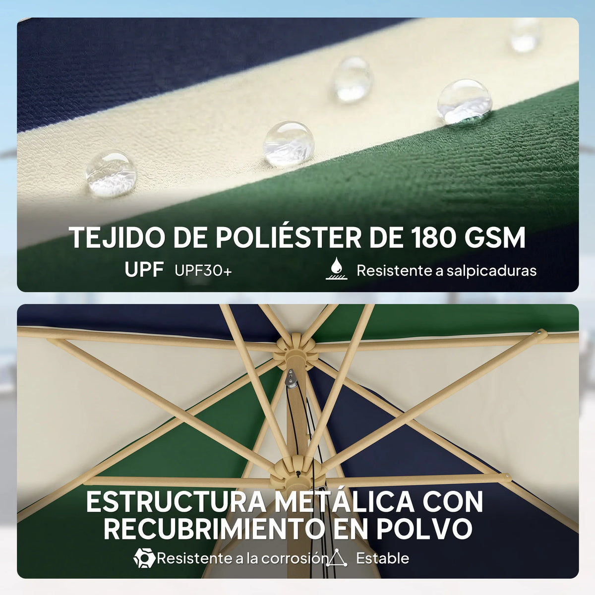 Parasol de jardin Ø230cm bicolore vert foncé crème UPF30+ système à poulie abri de terrasse plage jardin balcon | Sansoti
