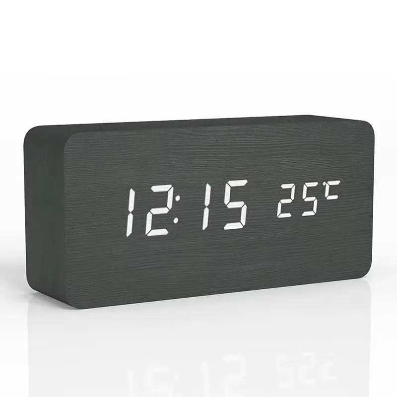 Réveil Digital Aspect Bois LED Bambou Noir Marron Température USB Chambre Bureau 3 Alarmes Luminosité Réglable 12/24h Horloge de Table | Restfield