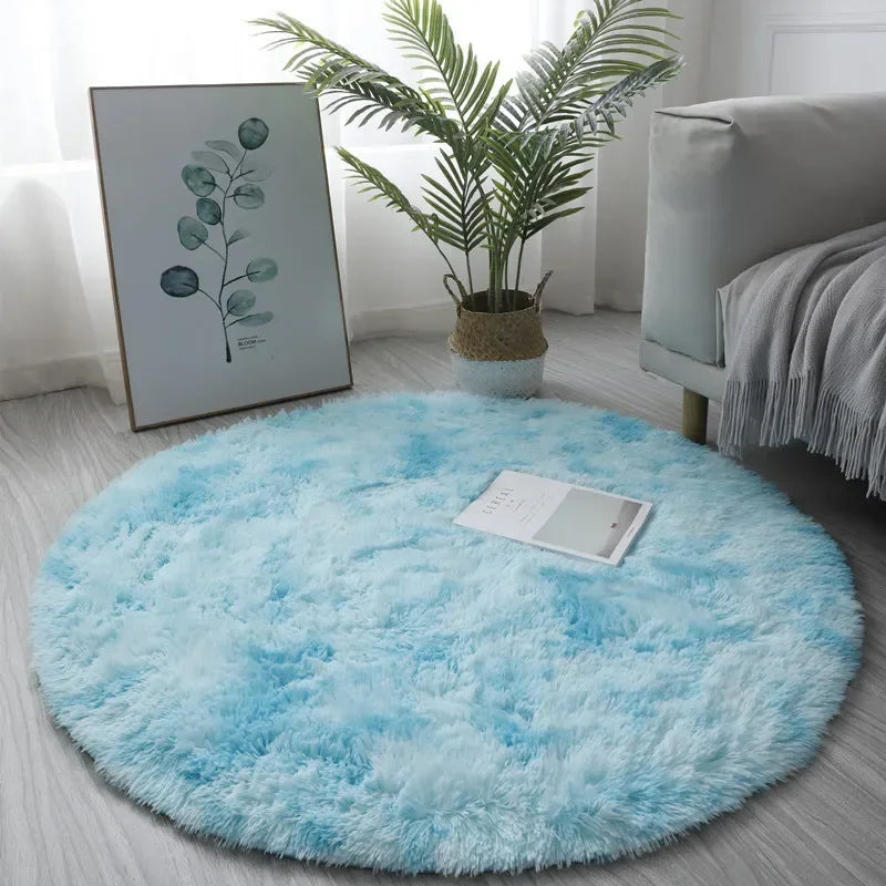 Runder hochfloriger Plüschteppich mit 45-mm-Faser, weicher Teppich für Wohnzimmer, Schlafzimmer und Kinderzimmer, dekorativ und flauschig | Sansoti