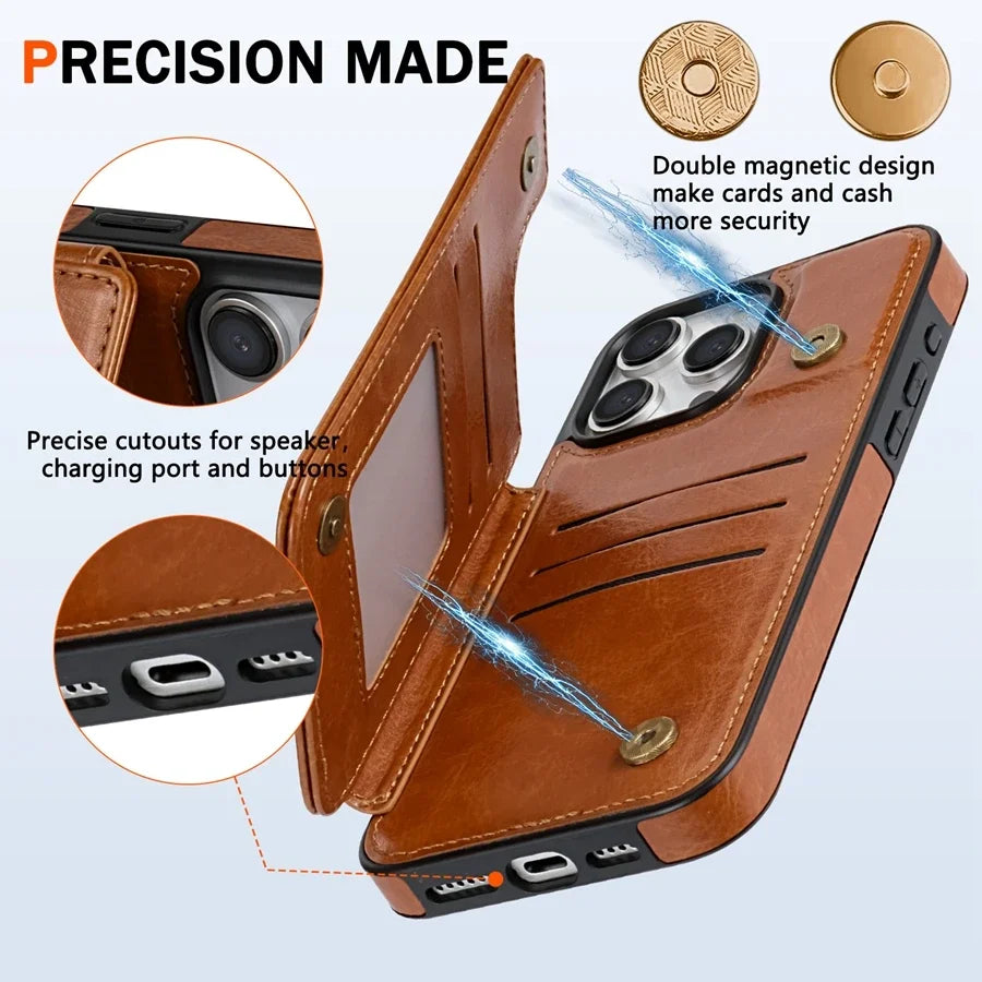 Magnetische Telefoonhoes met RFID-Bescherming Kaarthouder Leren Smartphone Portemonnee Case Wallet Cover | Sansoti