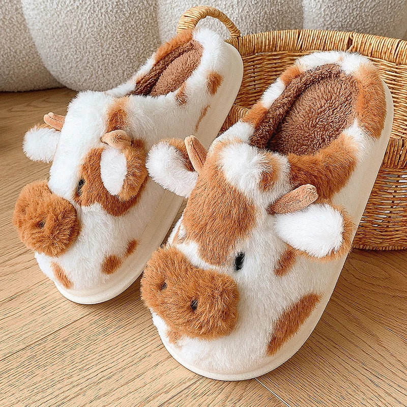 Pluche Koeiensloffen Dames Winterpantoffels Zacht Fluffy Indoor Huisschoenen Platform Warm Comfort Antislip | Sansoti