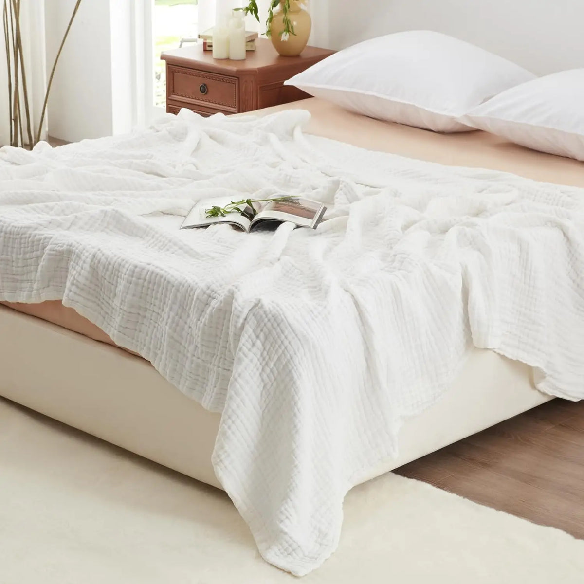 Muslin Cotton Blanket Multi-Layer Soft Gauze Weave Sofa Throw Comfortable Bed Plaid for All Seasons | Sansoti