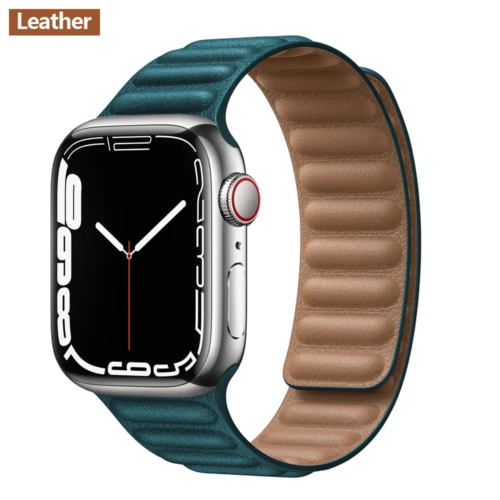 Lederarmband mit magnetischem Verschluss, 38–49 mm, verstellbares Smartwatch-Zubehör, stilvolles Armband | Sansoti