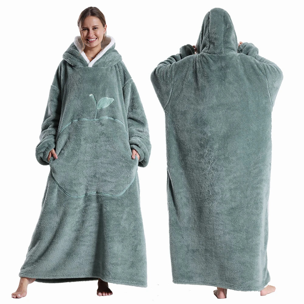 Draagbare Deken met Capuchon en Mouwen 140cm Pluche Fleece Oversized Universele Maat Huisdeken Loungewear | Sansoti