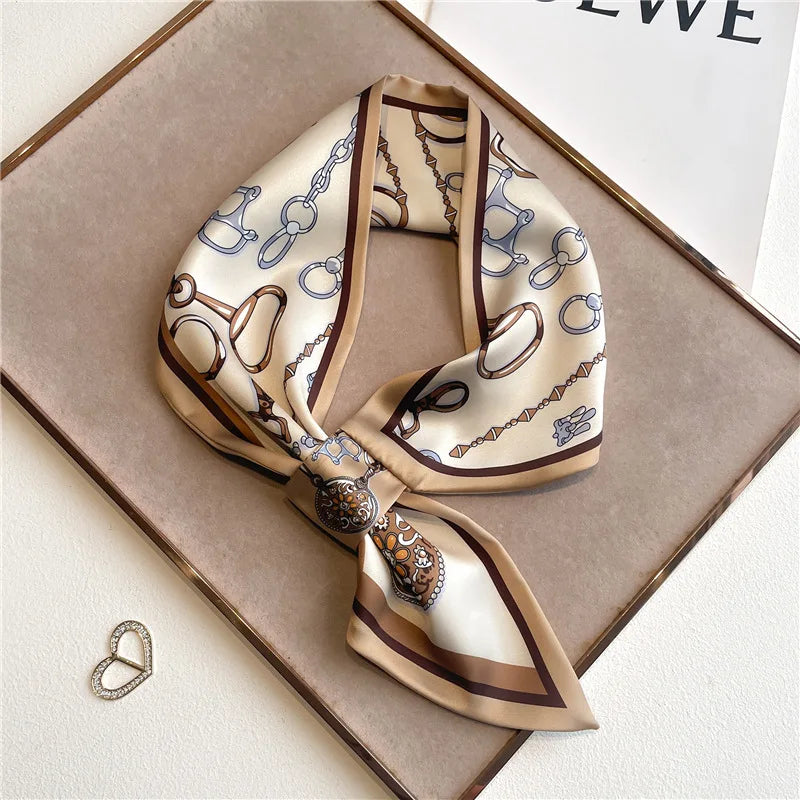 Satin Neck Scarf with Animal Print 76x13cm Decorative Ribbon Scarf Polyester Accessory for Women Autumn Winter | Sansoti