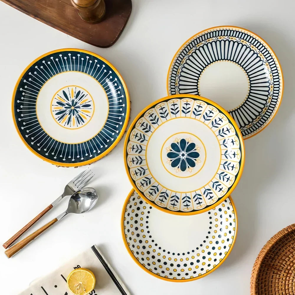 Teller-Set 4-teilig Porzellan Handbemalt Toskanisch Blau Gold 20cm | Restfield