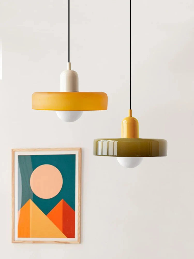 Glazen Hanglamp met Dubbele Kleurkap – Moderne Bauhaus-Stijl Verlichting voor Woon- en Eetkamer | Sansoti