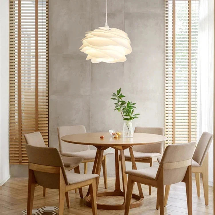 Suspension Lotus superposé Ø33-43cm PVC Métal Blanc Sculpture Couronne lumineuse Design nordique Salon Coin repas | Sansoti