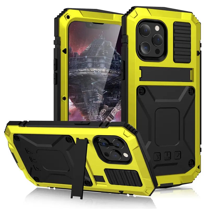 Metal iPhone Case 11 12 13 14 Series Shockproof Heavy Duty Rugged Protective Case Sturdy Bumper | Sansoti