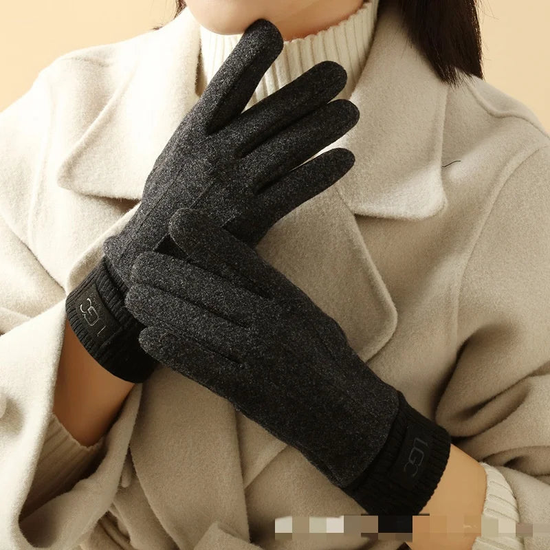 Touchscreen Wool Gloves for Women Winter Cold-Resistant Full-Finger Outdoor Cycling Warm Fleece Winter Sports | Sansoti