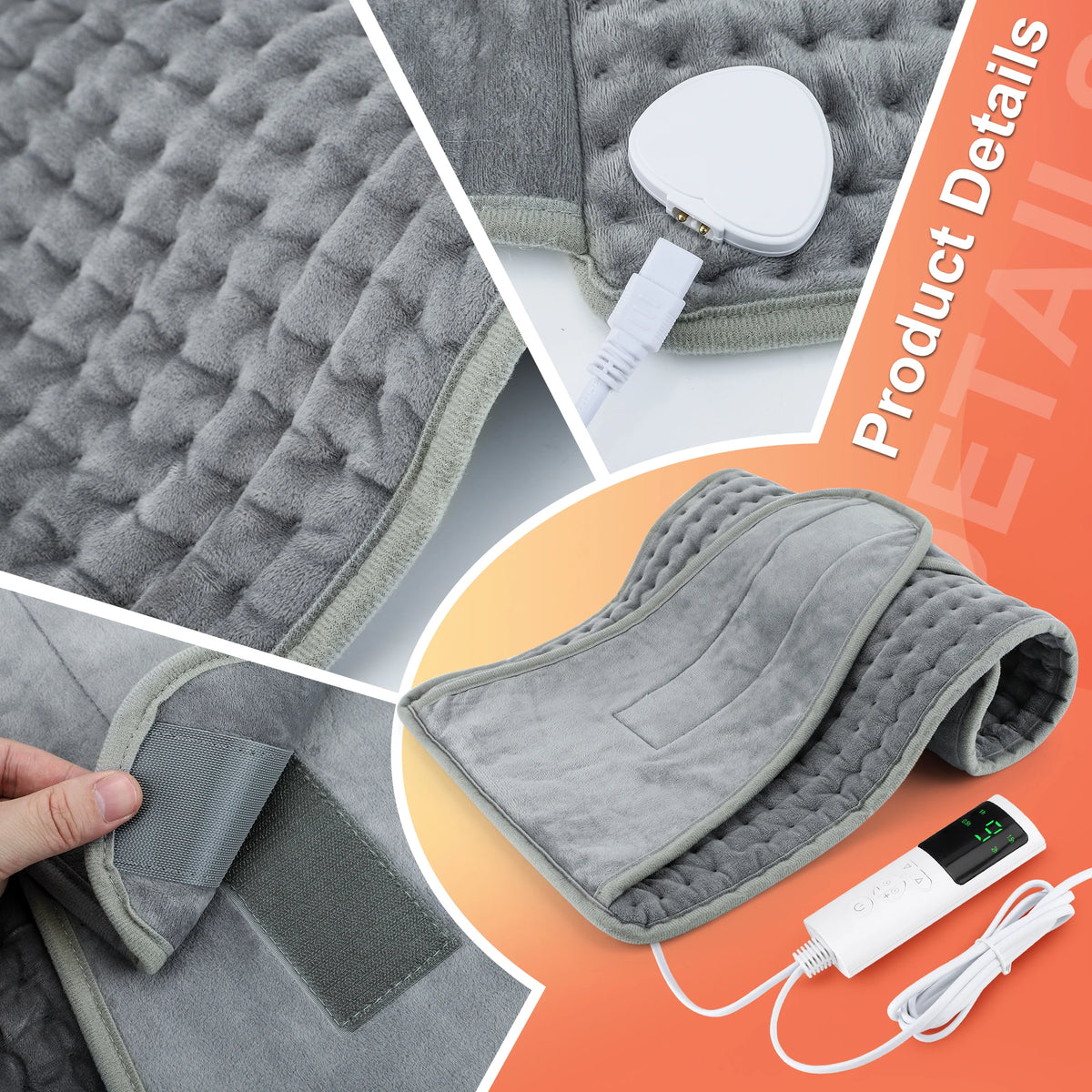 Electric Heating Pad with Adjustable Temperature and Timer for Back, Neck, Abdomen, Legs, Home or Office | Sansoti