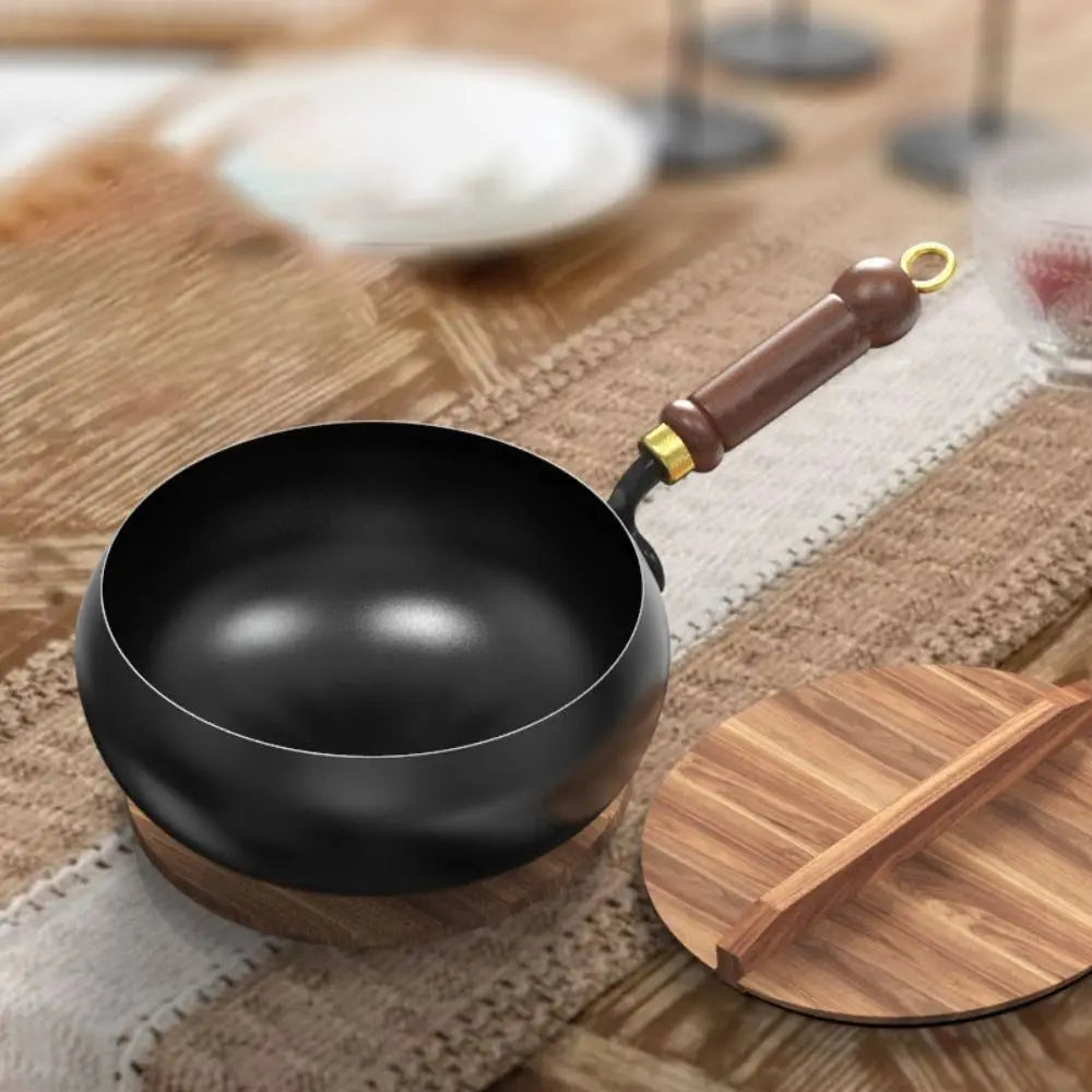 Tiefe Eisenwokpfanne mit Deckel 24cm 26cm 28cm 30cm Antihaft Induktion Gas Keramik Elektro Wok Pfanne Gusseisen Kochen | Restfield