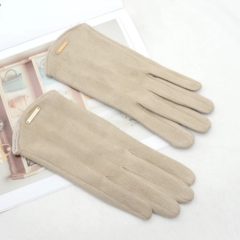 Wildleder-Winterhandschuhe Touchscreen Damen Herren Warm Winddicht Fahrhandschuhe Beige Schwarz Rosa Grau Winter | Sansoti