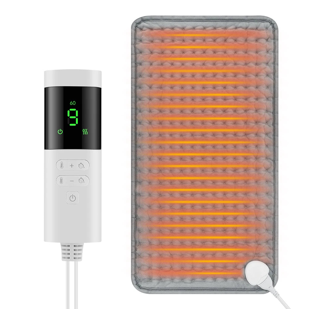 Electric Heating Pad 60x30 cm Gray Microplush Adjustable Heat 10 Settings Soft Portable | Sansoti