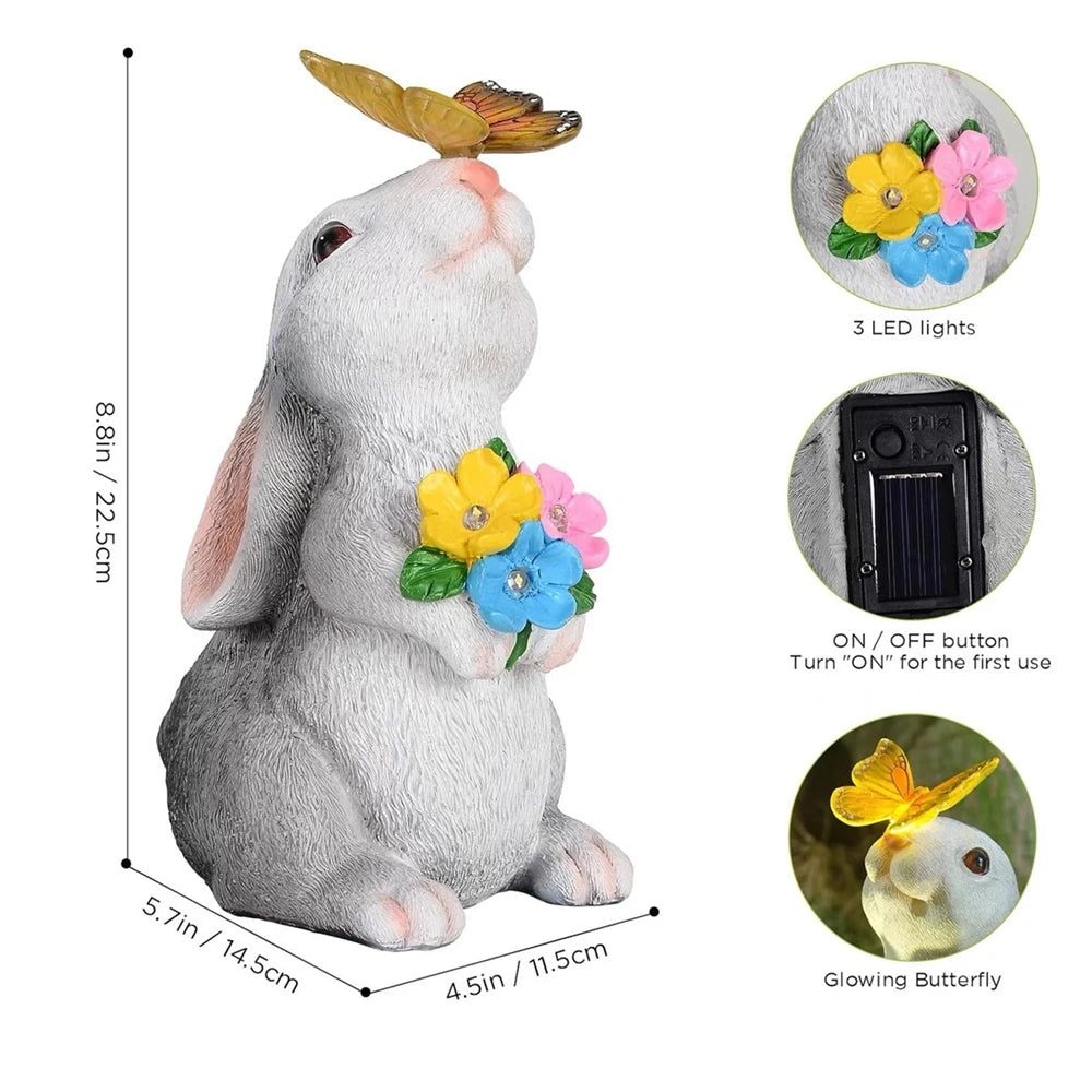 Figurine Lapin Énergie Solaire Résine 22,5cm LED Papillon Lampe Solaire Jardin Terrasse Pelouse Décoration Extérieure Pâques Cadeau | Restfield