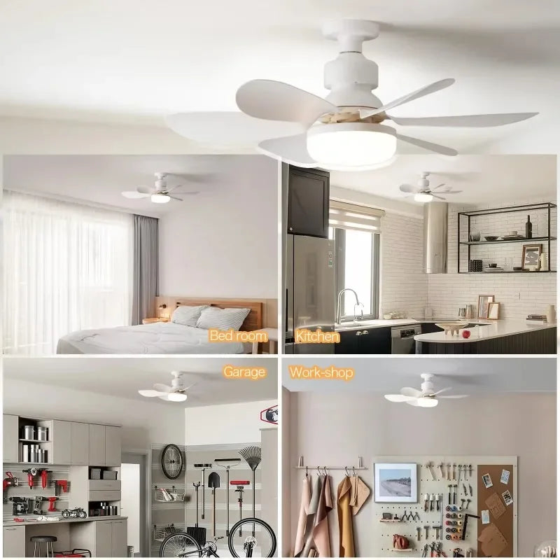 Intelligente Plafondventilator met LED-verlichting E27 Fitting en Afstandsbediening voor Slaapkamer Woonkamer Modern Minimalistisch Energiezuinig Stil | Sansoti