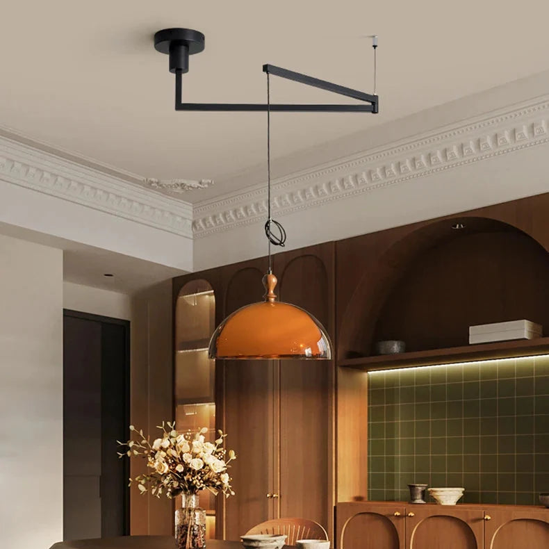 Draaibare Hanglamp met Koepelkap Acryl Hout 350° Zwenkarm 35cm Diameter Verstelbaar Snoer Plafondlamp | Sansoti
